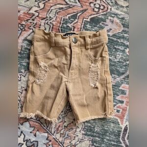 Distressed Khaki Denim Shorts